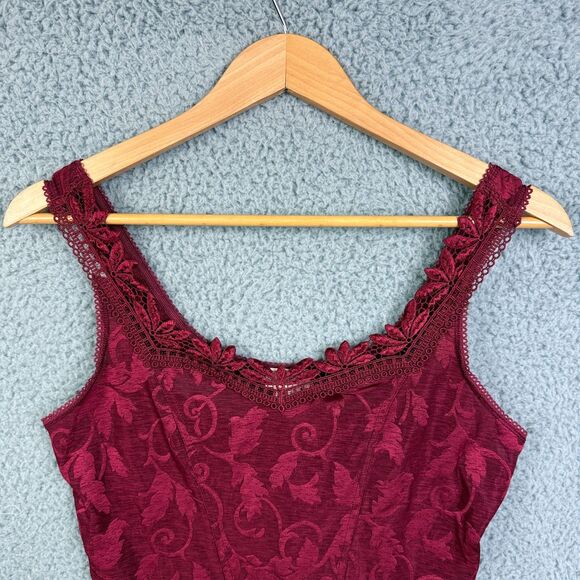 Arianne Burgundy Floral Lace Trim Tank Top XL Gothic Y2K Romantic Autumn 90s - Picture 3 of 7